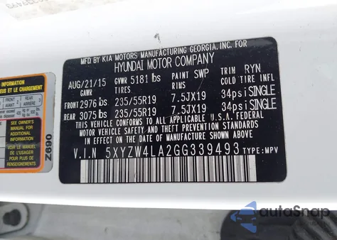 2016 Hyundai Santa Fe Sport 2.0L Turbo из США, поврежденный, VIN 5XYZW4LA2GG339493